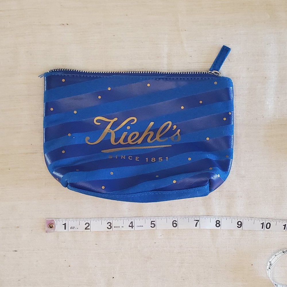 Kiehls Blue Striped Make-Up Zippered Travel Case Canvas Pouch - Picture 3 of 9